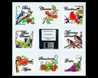 Fruits and Birds Embroidery Designs Disk for Husqvarna Viking Designer 1 Embroidery Machine-Other Formats on CD Available