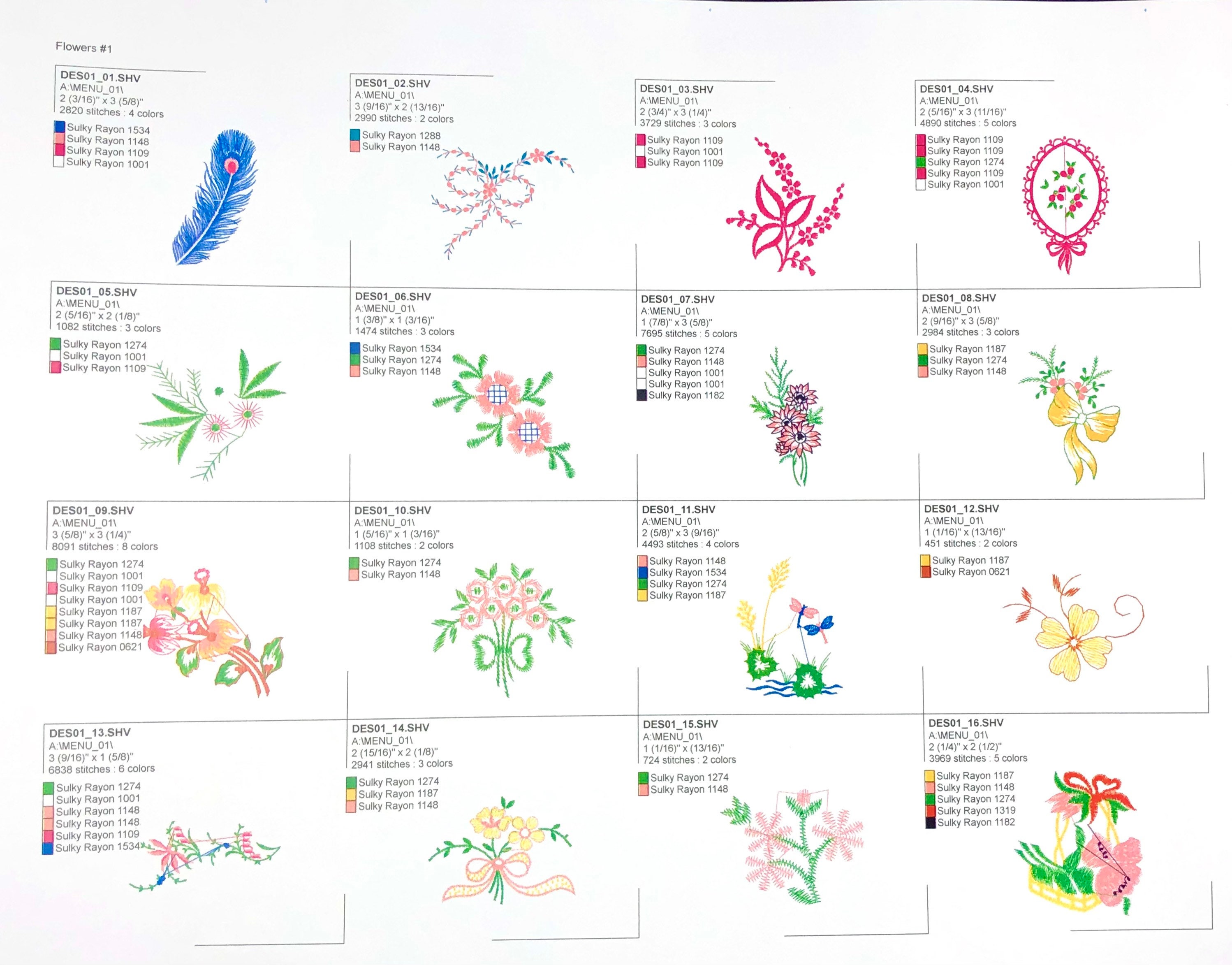 Flowers 1 Embroidery Designs Disk for Husqvarna Viking Designer 1