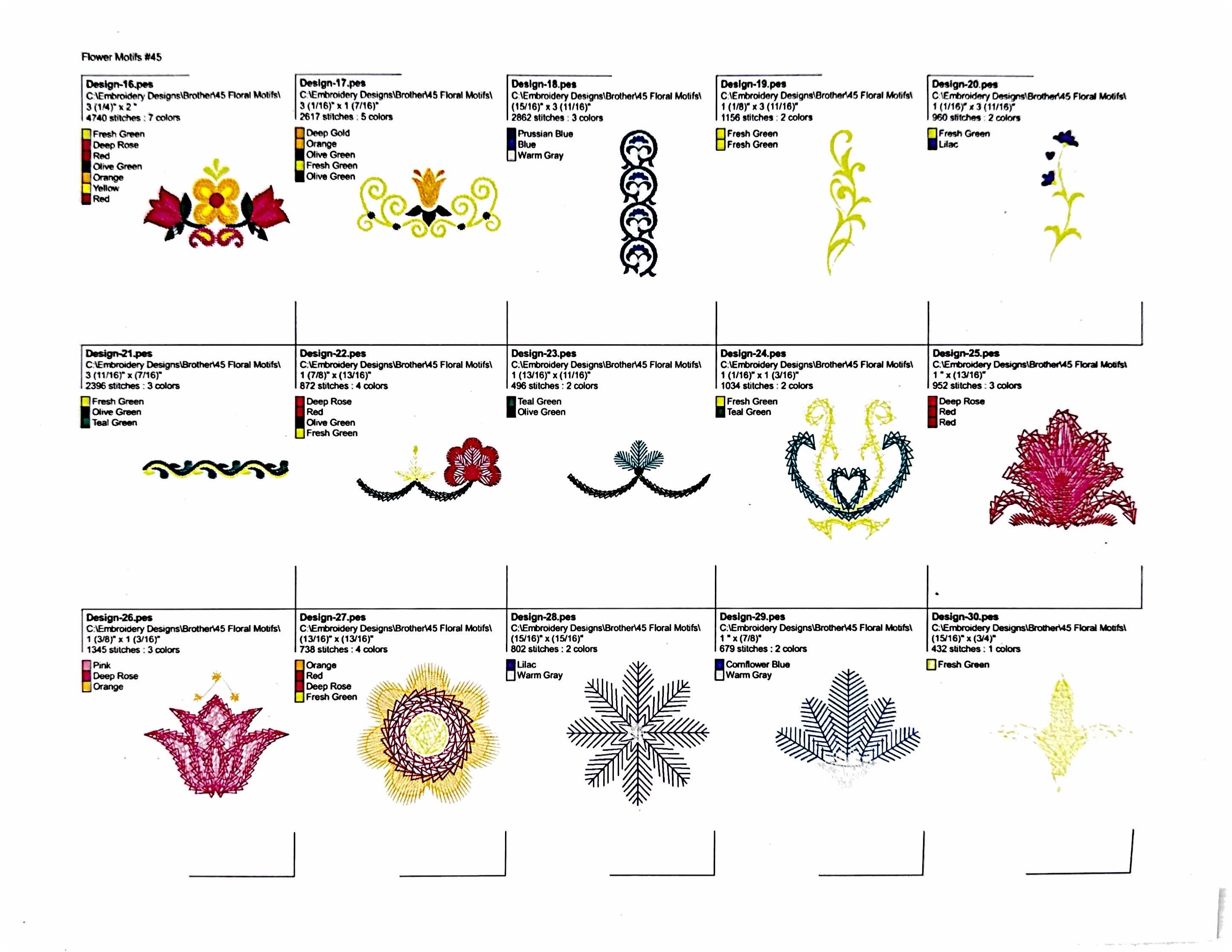 Floral Motifs Embroidery Designs Card #45 for Brother Bernina Deco