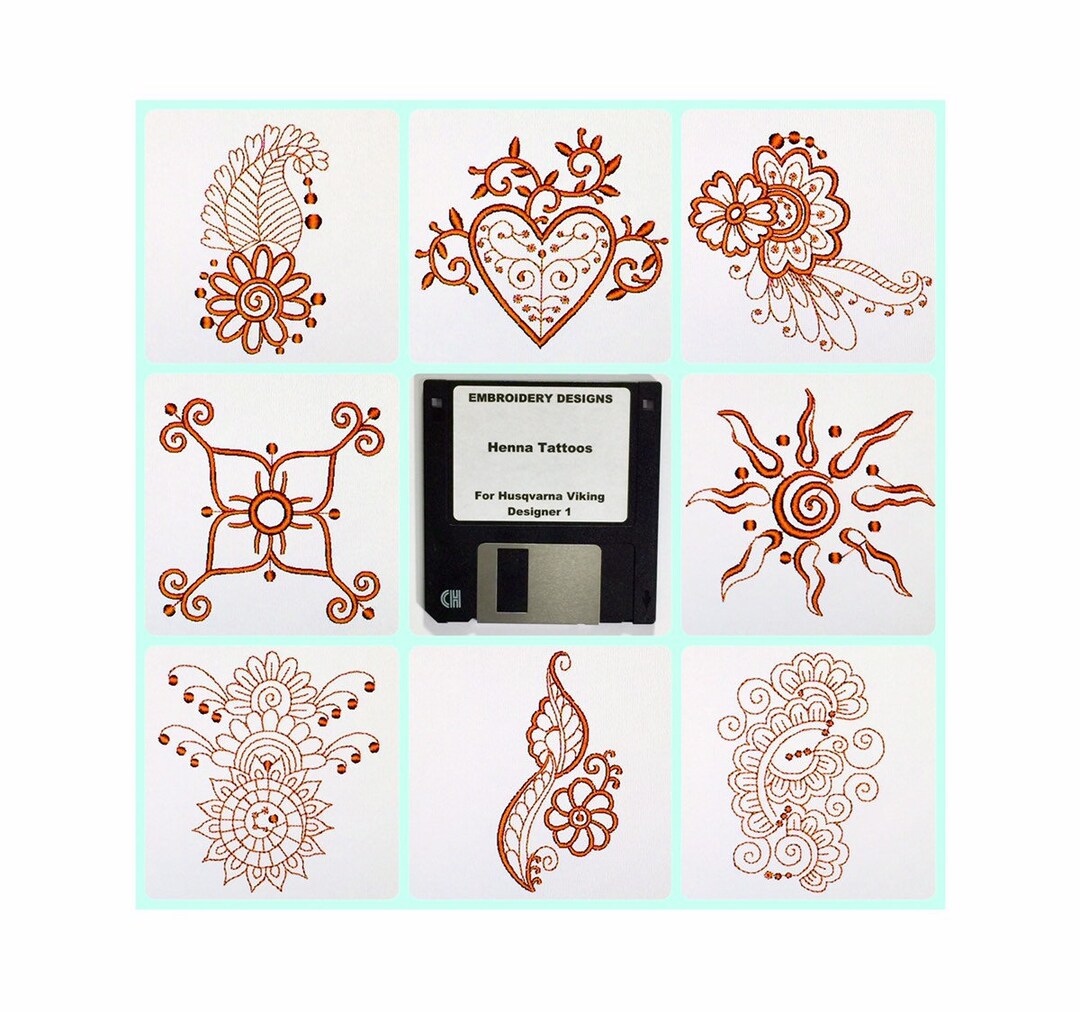 Henna Tattoos Embroidery Designs Disk for Husqvarna Viking - Etsy Sweden