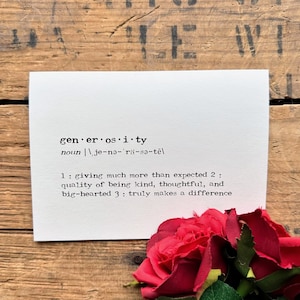 Großzügigkeit Definition Grußkarte mit Umschlag und Rosenaufkleber, Größe 4x5,5 Karte, Fundraiser Spender Dankeskarte, Philanthrop Danke