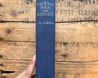 Peter Pan and Wendy book by J.M. Barrie, tipped-in color illustrations, vintage children's book, Tinker Bell, Captain Hook, new parents gift