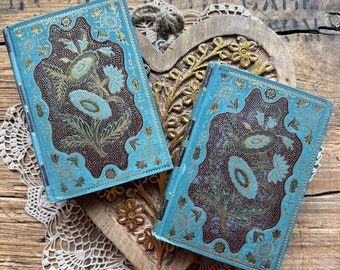 Ensayos antiguos raros de libros de Ralph Waldo Emerson, primera y segunda serie, portadas florales de oro azul de Henry Altemus, regalo de bodas, accesorios fotográficos