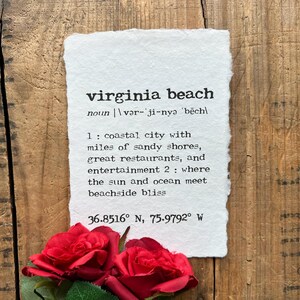 virginia beach virginia definition print in typewriter font on 5x7, 8x10, 11x14 handmade paper, housewarming, beach house decor, east coast