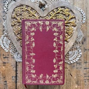 1899 Lucile book by Owen Meredith, red and gold floral cover, antiquarian book, vintage book decor, romantic book gift, gift for daughter