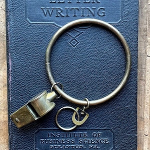 Vintage World War II brass whistle on ring, made in Taiwan, military or police war memorabilia, gift for Father, Grandfather, coach whistle