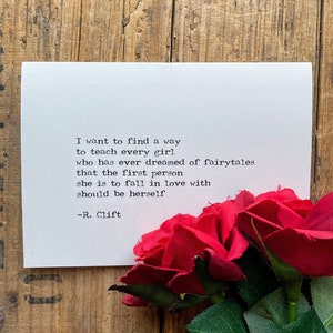 Enamórate primero de ti mismo R. Clift cita tarjeta de felicitación con sobre y sello de rosa, tarjeta para niña, sobrina, hija, niña exploradora