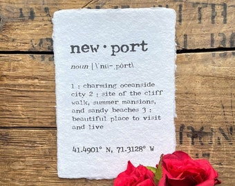 newport rhode island definition print in typewriter font on 5x7, 8x10, 11x14 handmade paper, housewarming gift, new england, cliff walk
