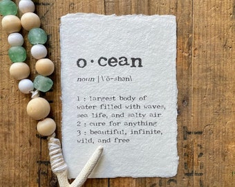 ocean definition print in typewriter font on 5x7, 8x10, 11x14 handmade cotton paper, ocean love, beach house decor, atlantic pacific ocean