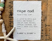 cape cod massachusetts definition print in typewriter font on 5x7 or 8x10 handmade paper, housewarming, vacation beach home, new england