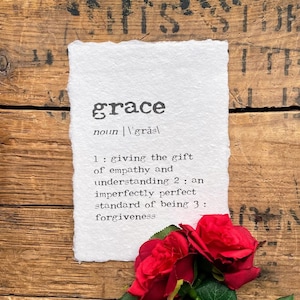 grace definition print in typewriter font on 5x7, 8x10, 11x14 handmade cotton paper, give yourself grace quote, recovery gift, forgiveness