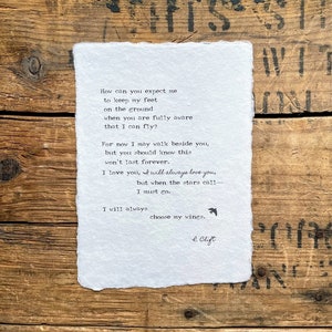 Ik zal altijd mijn vleugelsgedicht van R. Clift kiezen op 5x7, 8x10, 11x14 handgeschept papier, vogelvliegen, zelfliefdegedicht, reislust, vriend cadeau
