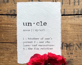 uncle definition print in typewriter font on 5x7, 8x10, 11x14 handmade paper, gift for him, birthday gift from niece and nephew, fun uncle