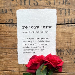 recovery definition print in typewriter font on 5x7, 8x10, 11x14 handmade cotton paper, get well, surgery, illness gift, thinking of you