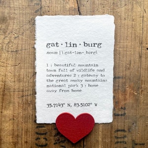 gatlinburg tennessee definizione stampa con carattere macchina da scrivere su carta fatta a mano 5x7, 8x10, 11x14, arredamento cabina, parco nazionale Smoky Mountains