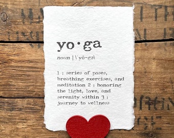 yoga definitie print in typemachine lettertype op 5x7, 8x10, 11x14 handgeschept papier, yoga studio decor, cadeau voor yoga-instructeur, wellness cadeau