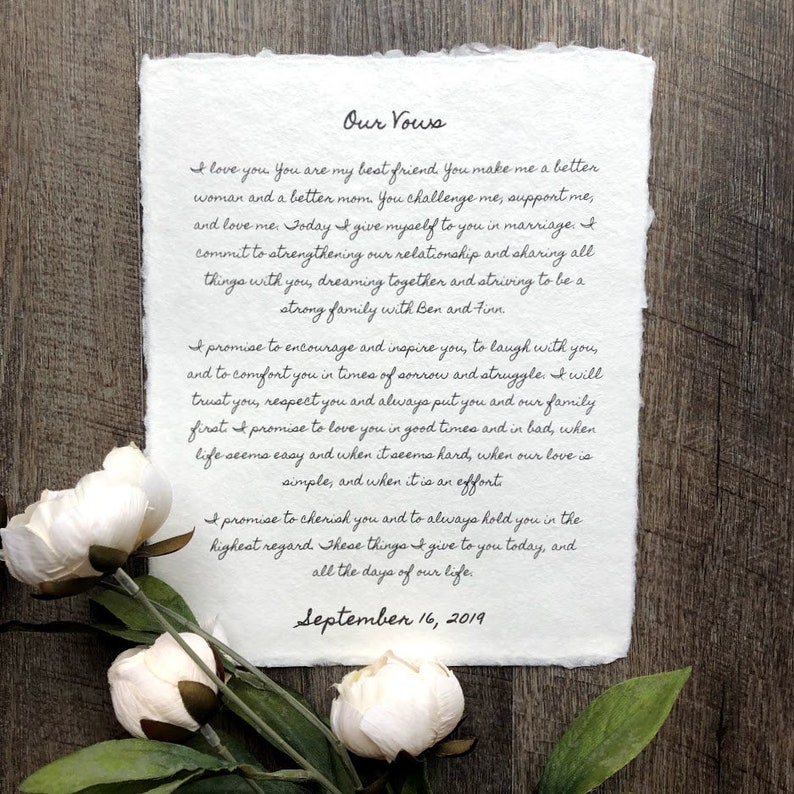 Custom wedding vows song lyrics bible verse or poem print