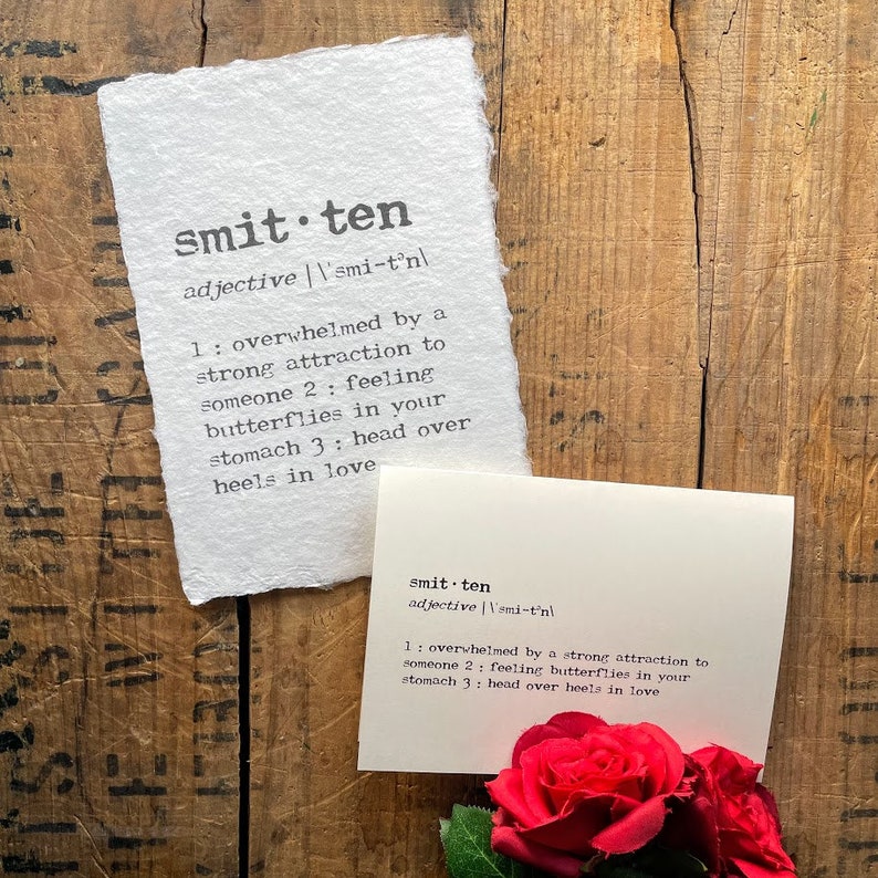 smitten definition print in typewriter font on handmade cotton rag paper