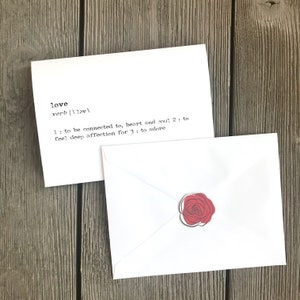 love definition greeting card in typewriter font with envelope and rose sticker seal, size 4x5.5 blank card, anniversary, wedding card image 4