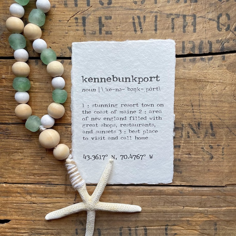 kennebunkport definition print in typewriter font on handmade cotton rag paper.