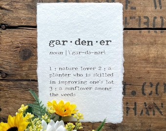 gardener definition print in typewriter font on 5x7, 8x10, 11x14 handmade cotton paper, gift for her, Spring decor, nature lover, planter