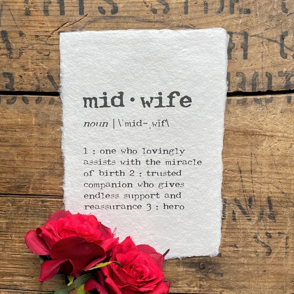 midwife definition print in typewriter font on 5x7, 8x10, 11x14 handmade paper, gift for midwife, doula, birthing coach, midwife pregnancy