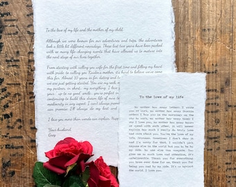 custom love letter print on handmade paper in 5x7, 8x10, 11x14, paper or cotton anniversary gift, wedding, marry me, apology, spouse gift