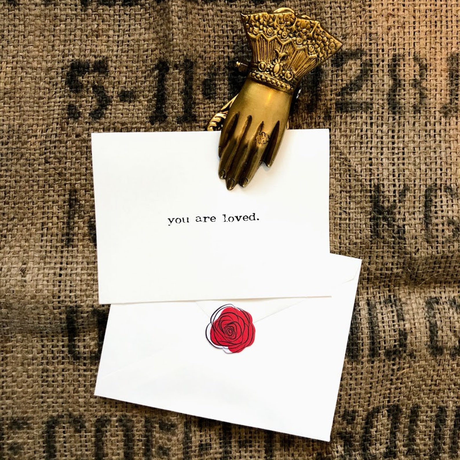 You Are Loved Compliment Greeting Card in Typewriter Font With Envelope ...