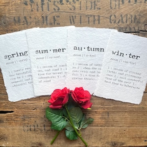 spring, summer, autumn, and winter seasons definition prints on handmade paper