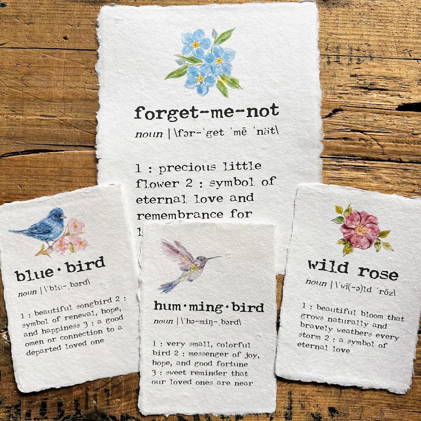 Forget-me-not Definition Print in Typewriter Font on Handmade 