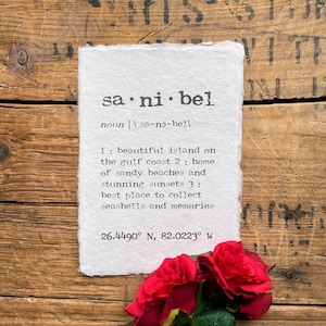 definizione sanibel florida stampa in carattere macchina da scrivere su carta fatta a mano 5x7, 8x10, 11x14, inaugurazione della casa, arredamento per la casa sulla spiaggia, regalo per l'isola di sanibel
