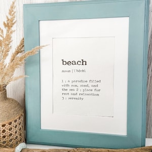 beach definition print in typewriter font on 5x7, 8x10, or 11x14 handmade paper, ocean lover gift, beach house decor, island paradise