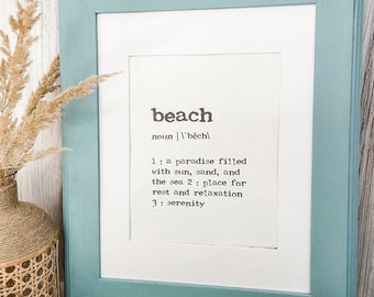 beach definition print in typewriter font on 5x7, 8x10, or 11x14 handmade paper, ocean lover gift, beach house decor, island paradise