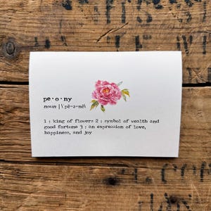 karta z pozdrowieniami z piwonią, różowym kwiatem, 4" x 5,5", koperta i naklejka z różą, papeteria ślubna, kartka z myślą o Tobie