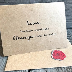 Opciones de tarjeta de felicitación de felicitaciones para bebés con sobre y pegatina de rosa, tarjeta de tamaño 4 x 5,5, Tarjeta para nueva mamá, Baby shower, Nuevo bebé, Gemelos