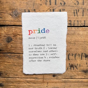 pride definition print in typewriter font on 5x7, 8x10, 11x14 handmade paper, gift for friend, pride month gift, coming out gift, LGBTQIA