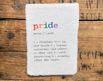 pride definition print in typewriter font on 5x7, 8x10, 11x14 handmade paper, gift for friend, pride month gift, coming out gift, LGBTQIA