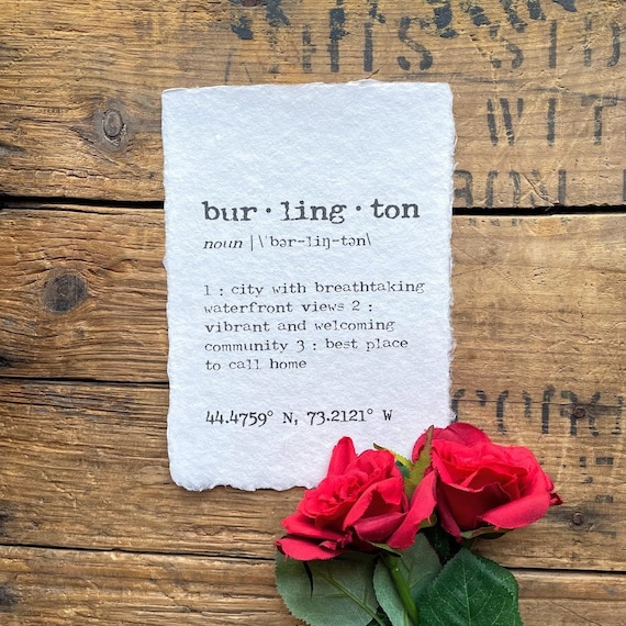 Burlington Vermont Definition Print in Typewriter Font on 5x7 Etsy