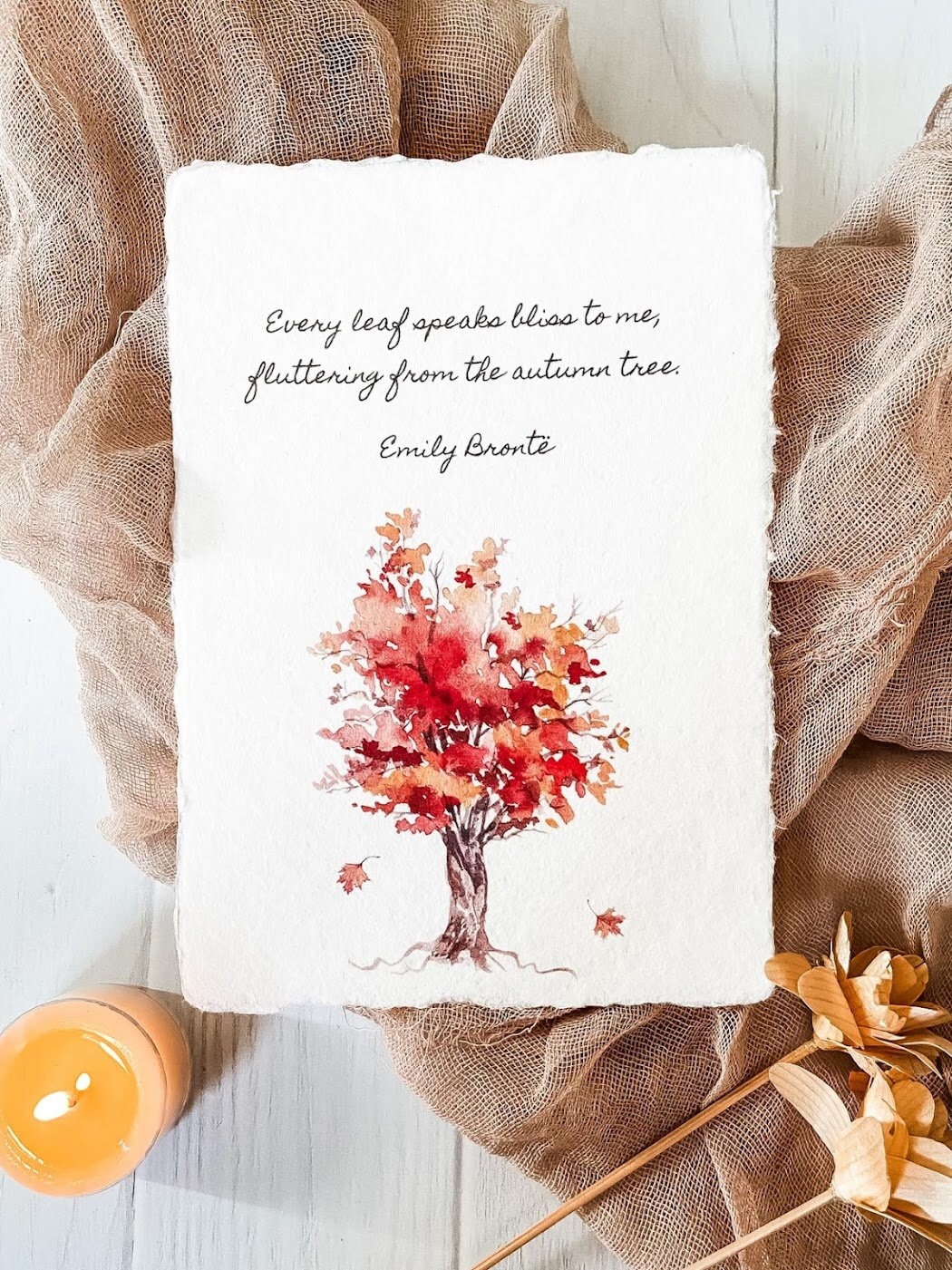 Every Leaf Speaks Bliss to Me, Fluttering From the Autumn Tree Emily Bronte  Quote on Handmade Paper, Fall Leaves Tree Watercolor, Fall Decor - Etsy, image size:1050x1401