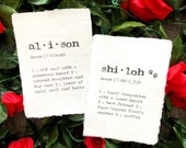 custom name definition print in typewriter font on 5x7 or 8x10 handmade cotton paper, wedding party gifts, baby, graduate, memorial gift