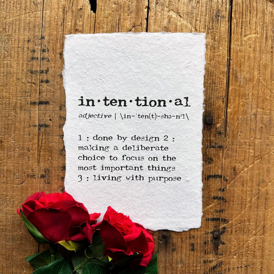 Intentive Definition Intentional Definition Print in Typewriter Font on Handmade Paper, Word ...