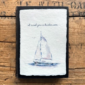 Ti auguro una citazione del mare più gentile su carta fatta a mano con immagine acquerello originale di barca a vela e gabbiano, regalo per il dolore e la perdita, incoraggiamento