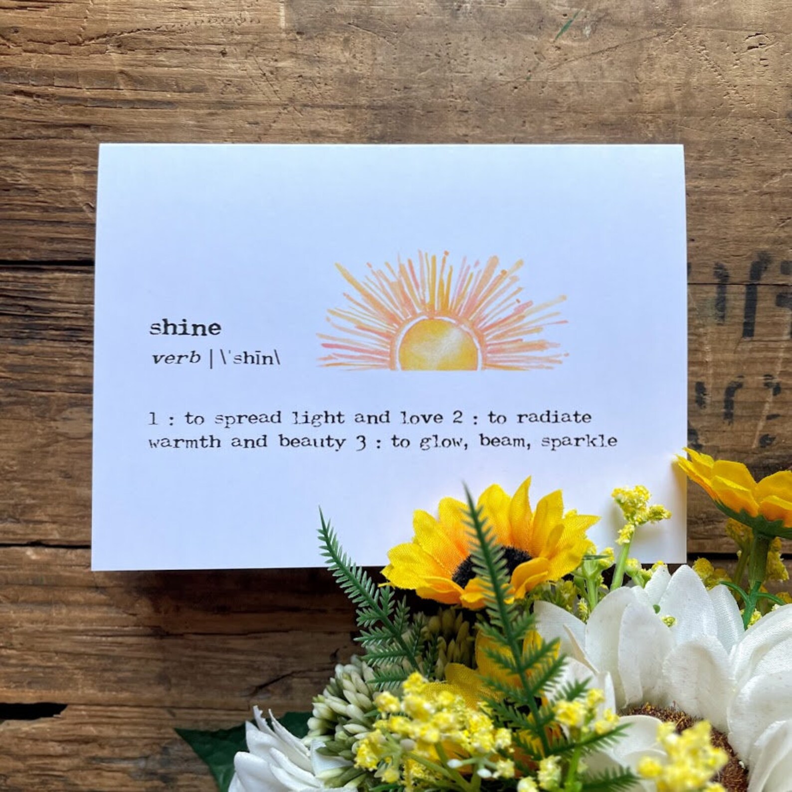Shine Definition Greeting Card in Typewriter Font With Etsy