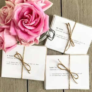 Mix & match bundel briefpapier van 5 kaarten, blanco notitiekaarten van 4 x 5,5 met enveloppen en roze stickerzegels, definities, citaten, complimentkaarten