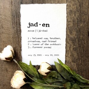 jaden custom name definition on handmade paper