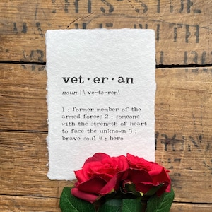 veteran definition print in typewriter font on 5x7, 8x10, or 11x14 handmade cotton paper, veteran&#39;s day, veteran gift, armed forces, hero
