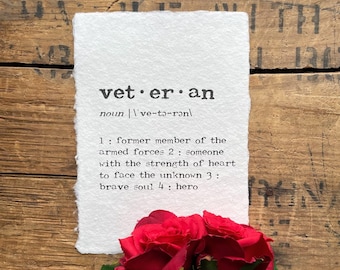 veteran definition print in typewriter font on 5x7, 8x10, or 11x14 handmade cotton paper, veteran's day, veteran gift, armed forces, hero