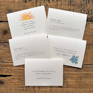 5 cartes de voeux d'amitié, lot de papeterie avec enveloppes et autocollants roses, cadeau d'anniversaire d'un ami, âme soeur, cartes pense à vous