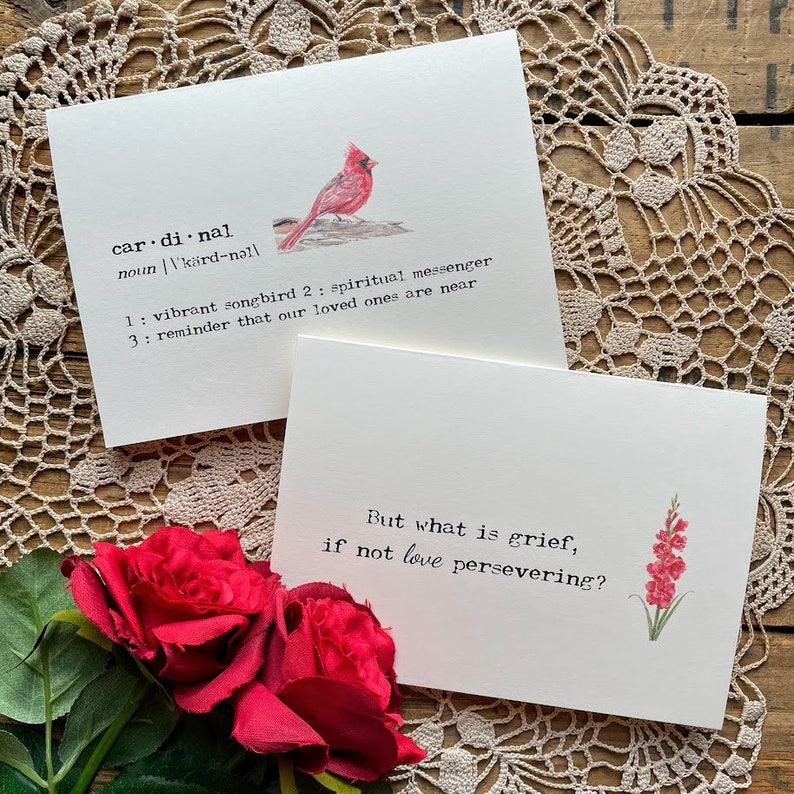 But what is grief, if not love persevering quote card, original floral watercolor, 4" x 5.5", envelope and rose seal, blank sympathy card image 4