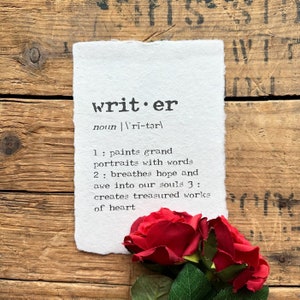 writer definition print in typewriter font on 5x7, 8x10, 11x14 handmade cotton paper, writer office decor, gift for writer, new author gift